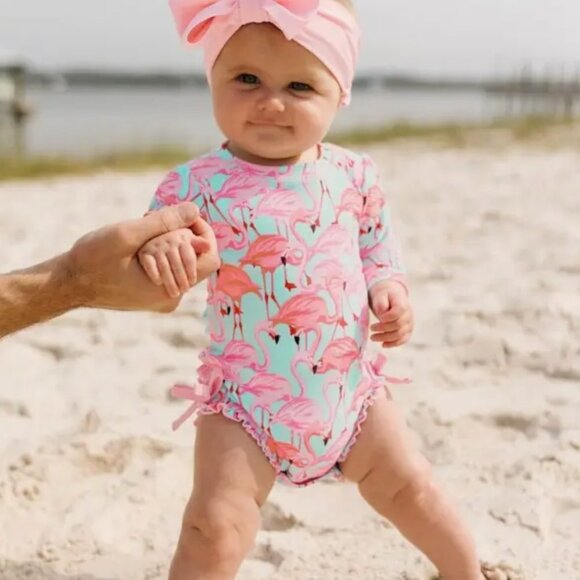 Ruffle Butts Other - Fab Flamingo Long Sleeve One Piece Rash Guard